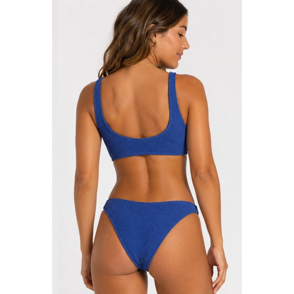 Billabong Crinkle Bikini Set Cobalt Blue Scoop Neck Two Piece Swimsuit - Picture 3 of 7